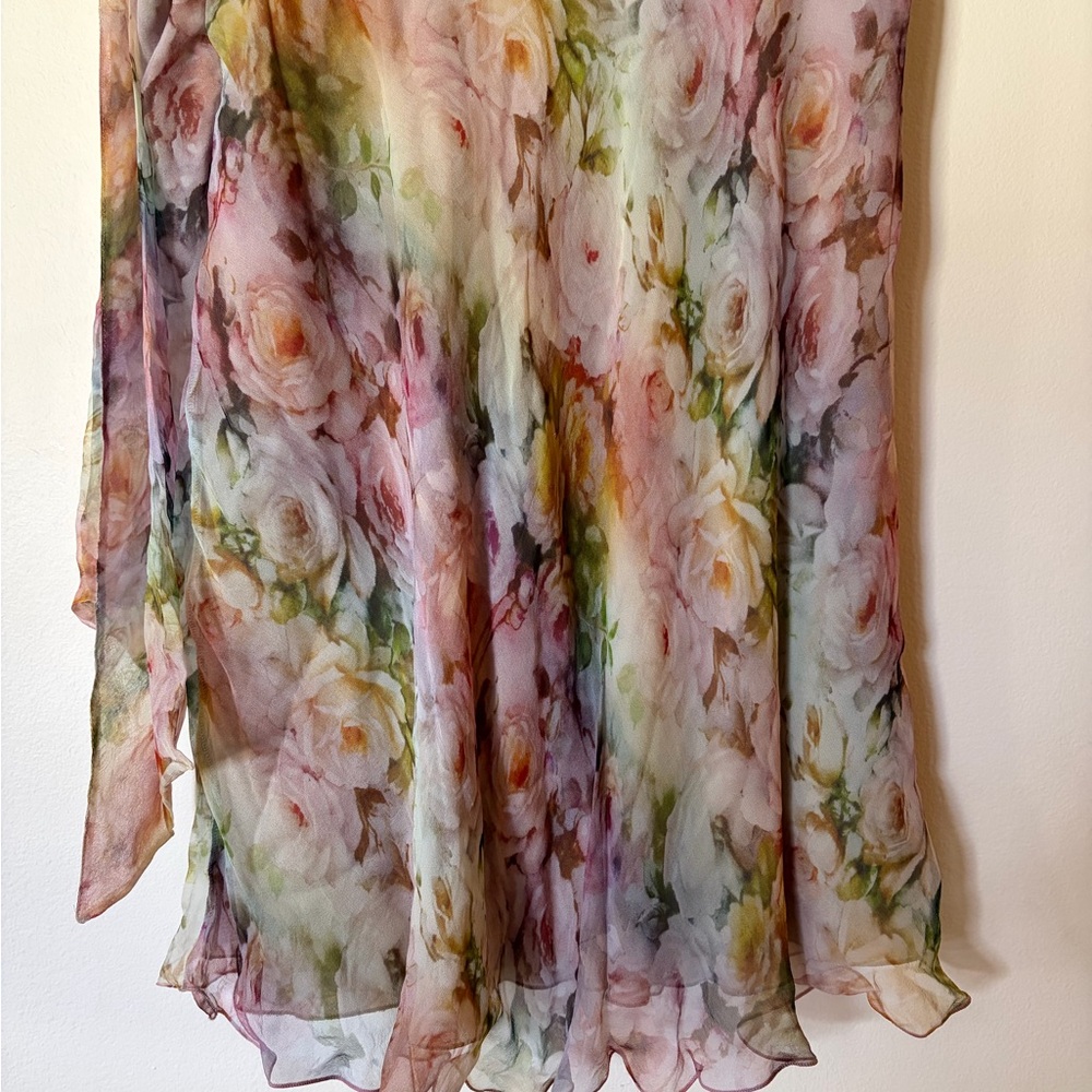 Valentino vintage flowy watercolor Floral Silk Skirt soft luxury romantic garden - Picture 14 of 16